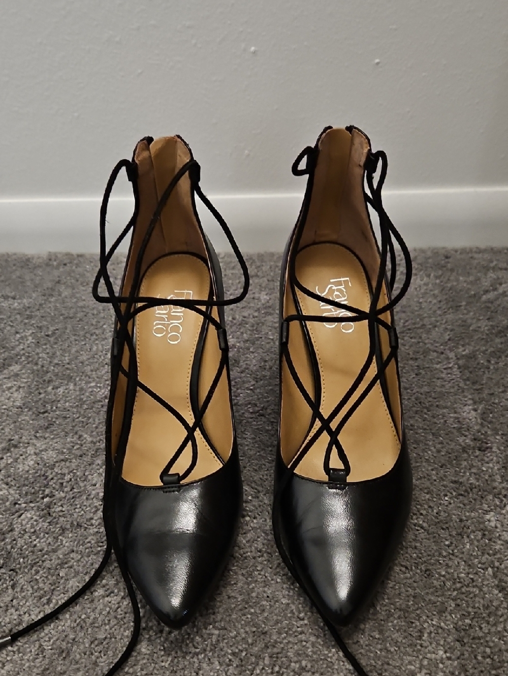 Franco Sarto Black Pointed Toe Lace-Up Heels